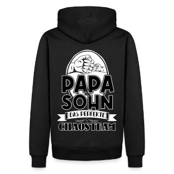 Papa & Sohn, Perfekte Chaos Team - Männer Premium Bio Hoodie - Schwarz - Hinten - Nico (187cm)