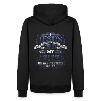 Jésus-Christ Chemise Verset de la Bible Je suis le chemin - Sweat à capuche Premium bio Homme - noir - Dos - Nico (187cm)