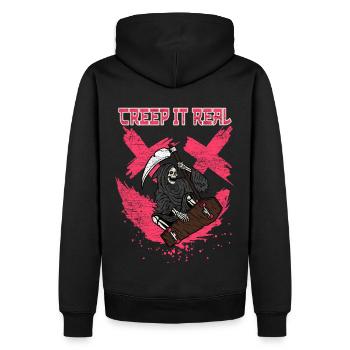 Creap It Real - Men’s Premium Organic Hoodie - black - Back - Nico (187cm)