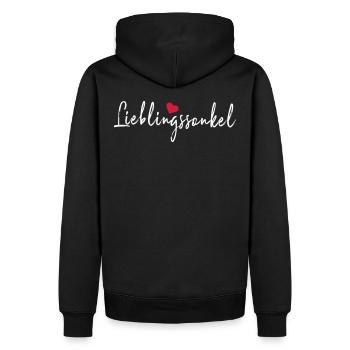 Lieblingsonkel weiß - Männer Premium Bio Hoodie - Schwarz - Hinten - Nico (187cm)