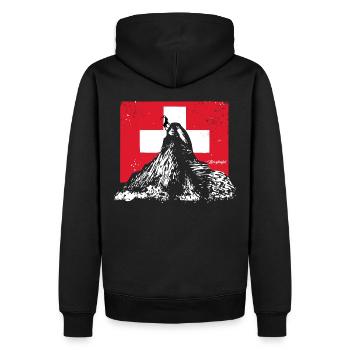 Bergteufel - Schweiz - Berge - Steinbock - Männer Premium Bio Hoodie - Schwarz - Hinten - Nico (187cm)