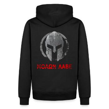 Sparta Krieger Helm Molon Labe - Männer Premium Bio Hoodie - Schwarz - Hinten - Nico (187cm)