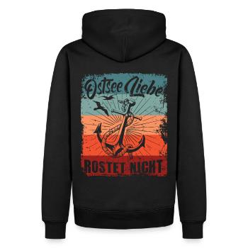 Ostseeliebe - Retro - Anker - Used Look - Männer Premium Bio Hoodie - Schwarz - Hinten - Nico (187cm)