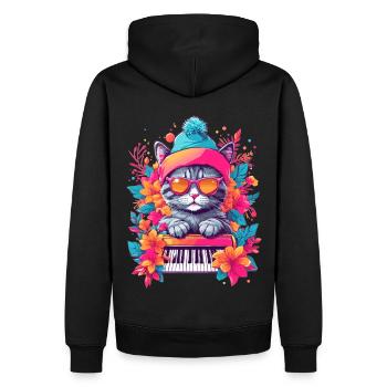 Süße Katze mit Piano - Männer Premium Bio Hoodie - Schwarz - Hinten - Nico (187cm)