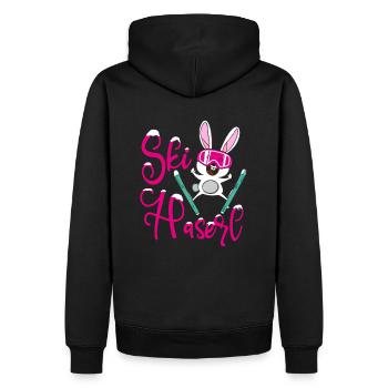 Skihaserl - Skifahrerin Pisten Häschen [00119] - Männer Premium Bio Hoodie - Schwarz - Hinten - Nico (187cm)