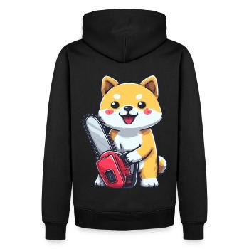 Cute Shiba Inu with Chainsaw – Funny Cartoon Dog - Men’s Premium Organic Hoodie - black - Back - Nico (187cm)