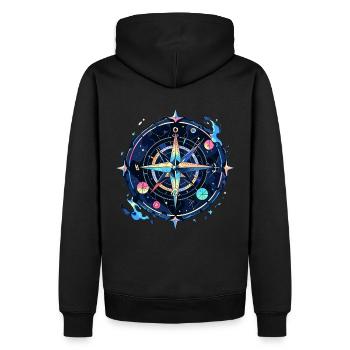 Kompass - Männer Premium Bio Hoodie - Schwarz - Hinten - Nico (187cm)