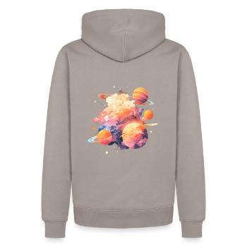 Planeten - Männer Premium Bio Hoodie - Taupe - Hinten - Nico (187cm)