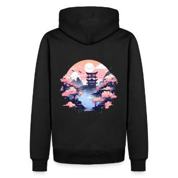 Paysage asiatique avec coucher de soleil - Sweat à capuche Premium bio Homme - noir - Dos - Nico (187cm)