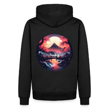 Paysage asiatique avec coucher de soleil - Sweat à capuche Premium bio Homme - noir - Dos - Nico (187cm)