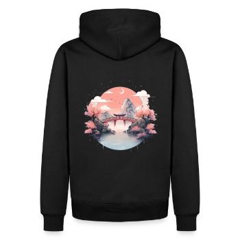 Paysage asiatique avec coucher de soleil - Sweat à capuche Premium bio Homme - noir - Dos - Nico (187cm)