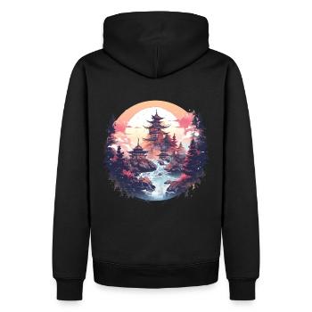 Paysage asiatique avec coucher de soleil - Sweat à capuche Premium bio Homme - noir - Dos - Nico (187cm)