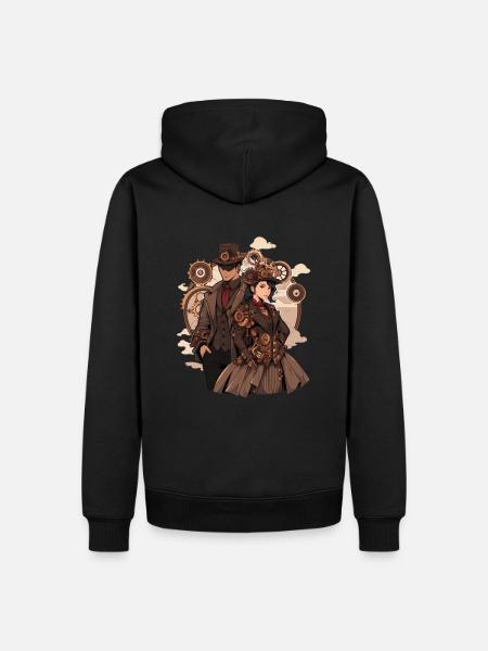 Steampunk-Couple - Männer Premium Bio Hoodie - Schwarz