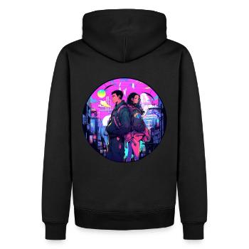 Couple Cyberpunk Urbain - Sweat à capuche Premium bio Homme - noir - Dos - Nico (187cm)