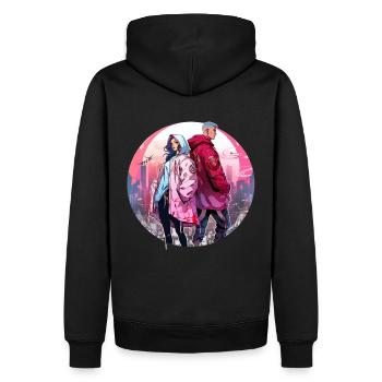 Couple Cyberpunk Urbain - Sweat à capuche Premium bio Homme - noir - Dos - Nico (187cm)
