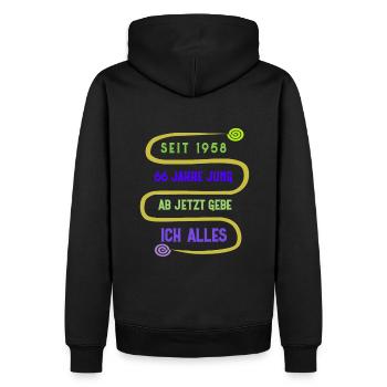 Sur la route depuis 1958 et pas encore fatigué. - Sweat à capuche Premium bio Homme - noir - Dos - Nico (187cm)