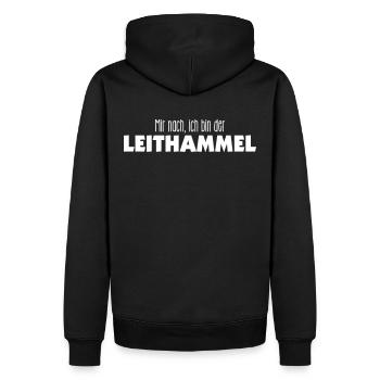 mir nach, ich bin der Leithammel - Männer Premium Bio Hoodie - Schwarz - Hinten - Nico (187cm)