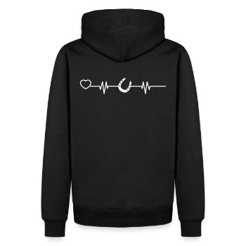 Pferd Hufeisen Herzschlag Reiter Reiterin reiten - Männer Premium Bio Hoodie - Schwarz - Hinten - Nico (187cm)