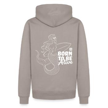 Born To Be Alive - Men’s Premium Organic Hoodie - taupe - Back - Nico (187cm)