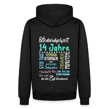 Elfenbeinhochzeit 14 Jahre Hochzeit Partner Feiern - Männer Premium Bio Hoodie - Schwarz - Hinten - Nico (187cm)