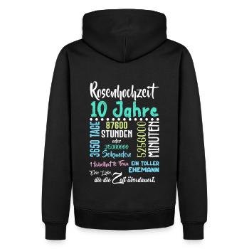 Rosenhochzeit 10 Jahre Hochzeit Partner Feiern - Männer Premium Bio Hoodie - Schwarz - Hinten - Nico (187cm)