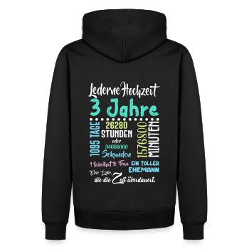 Lederne Hochzeit 3 Jahre Hochzeit Partner Feiern - Männer Premium Bio Hoodie - Schwarz - Hinten - Nico (187cm)