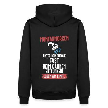 Montag Arbeit Schule Dusche Morgenmuffel Humor - Männer Premium Bio Hoodie - Schwarz - Hinten - Nico (187cm)