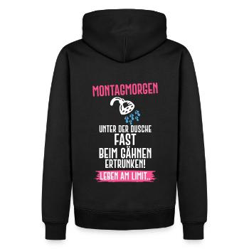 Montag Arbeit Schule Dusche Morgenmuffel Humor - Männer Premium Bio Hoodie - Schwarz - Hinten - Nico (187cm)