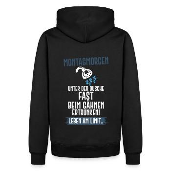 Montag Arbeit Schule Dusche Morgenmuffel Humor - Männer Premium Bio Hoodie - Schwarz - Hinten - Nico (187cm)