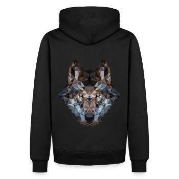 Wolfskopf | Polygon Wolf Kopf | Wolf geometrisch - Männer Premium Bio Hoodie - Schwarz - Hinten - Nico (187cm)