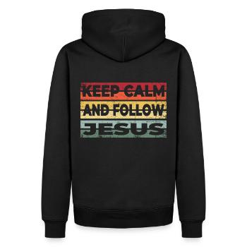 Bleib ruhig und folge Jesus Christus - Christlich - Männer Premium Bio Hoodie - Schwarz - Hinten - Nico (187cm)