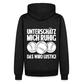 Unterschätz mich ruhig das wird lustig Bouler - Männer Premium Bio Hoodie - Schwarz - Hinten - Nico (187cm)