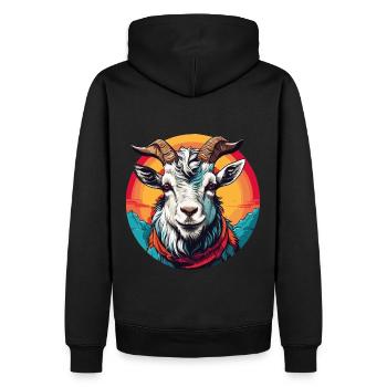 Farbenprächtige Ziege im bunten Farbkreis - Männer Premium Bio Hoodie - Schwarz - Hinten - Nico (187cm)