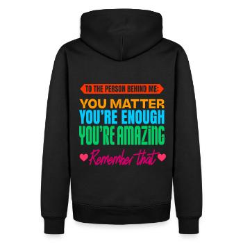 dear person behind me - I hope today doesn't suck - Männer Premium Bio Hoodie - Schwarz - Hinten - Nico (187cm)