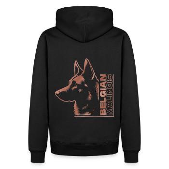 Malinois, tête de chien, dessin portrait or rose - Sweat à capuche Premium bio Homme - noir - Dos - Nico (187cm)