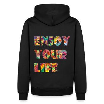 Enjoy Your Life - Männer Premium Bio Hoodie - Schwarz - Hinten - Nico (187cm)