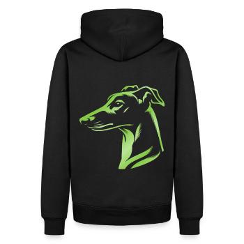 Greyhound Whippet, tête de chien, dessin vert - Sweat à capuche Premium bio Homme - noir - Dos - Nico (187cm)