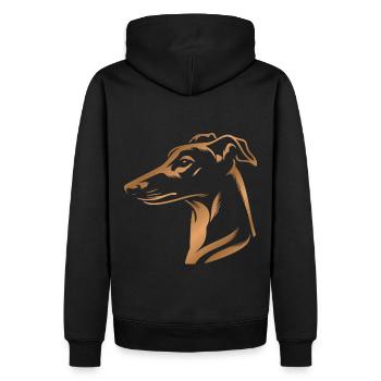 Whippet de lévrier, tête de chien, dessin bronze - Sweat à capuche Premium bio Homme - noir - Dos - Nico (187cm)