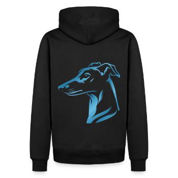 Greyhound Whippet, tête de chien, dessin bleu - Sweat à capuche Premium bio Homme - noir - Dos - Nico (187cm)