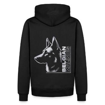 Malinois, Hundekopf, Zeichnung Portrait silber - Männer Premium Bio Hoodie - Schwarz - Hinten - Nico (187cm)