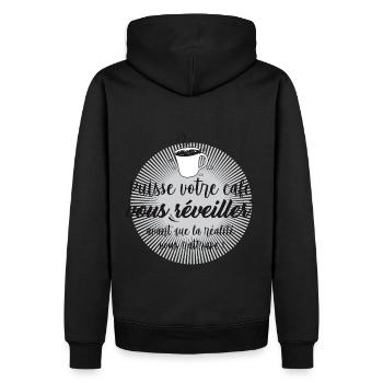 Café vous réveiller...la réalité vous rattrape - Sweat à capuche Premium bio Homme - noir - Dos - Nico (187cm)