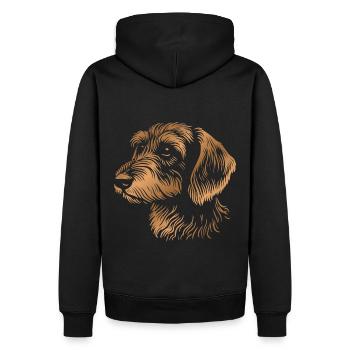 teckel à poil dur teckel à poil dur tête de dessin bronze - Sweat à capuche Premium bio Homme - noir - Dos - Nico (187cm)