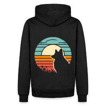 Corgi Vintage Sunset - Männer Premium Bio Hoodie - Schwarz - Hinten - Nico (187cm)