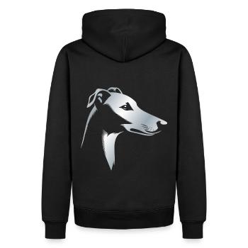 Lévrier Lévrier, tête de chien, dessin d’argent - Sweat à capuche Premium bio Homme - noir - Dos - Nico (187cm)
