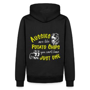 Aussies are like Potato Chips - yellow - Men’s Premium Organic Hoodie - black - Back - Nico (187cm)