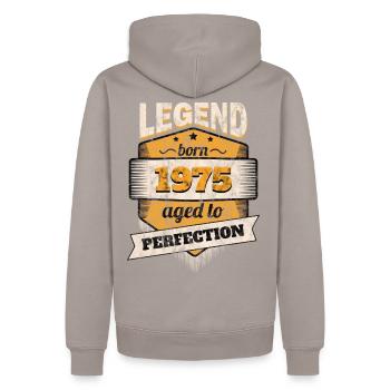 1975 - Men’s Premium Organic Hoodie - taupe - Back - Nico (187cm)