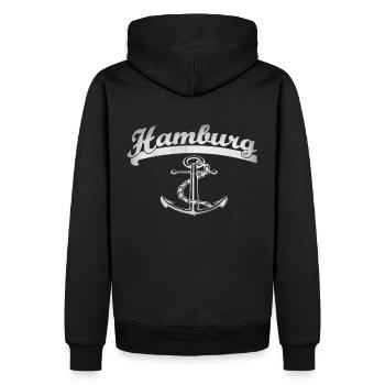 Hamburg Anker - Männer Premium Bio Hoodie - Schwarz - Hinten - Nico (187cm)