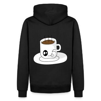 Süße Kaffeetasse mit rausgestreckter Zunge - Männer Premium Bio Hoodie - Schwarz - Hinten - Nico (187cm)