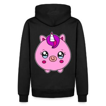 Kleines rundes Einhorn Schwein Kinder Geschenk - Männer Premium Bio Hoodie - Schwarz - Hinten - Nico (187cm)
