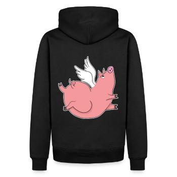 Das Schwein Schweinchen mit Flügeln Geschenkidee - Männer Premium Bio Hoodie - Schwarz - Hinten - Nico (187cm)